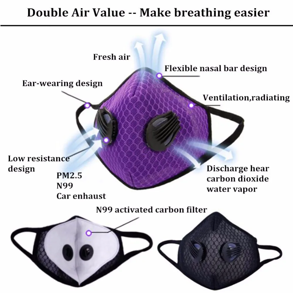 Пылезащитная маска с активированным углем, противозагрязняющая аллергию, фильтрация с активированным углем, выхлопной газ PM2.5, полумаска для лица