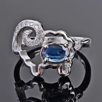 

Per jewelry Natural real sapphire Sheep style rings Free shipping 925 sterling silver 1ct gemstone B8061702B