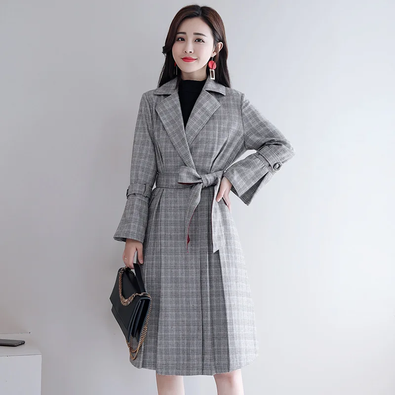 La Gray Nouveau Printemps Treillis Yzh1724 Occasionnel Fahion Turn Vêtements De Manteau Coupe Taille down 2018 Automne Plus Col vent Lâche Femelle Femmes wq0EW1nd
