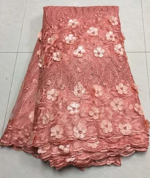 

African Beaded 3D Tulle Lace Fabric 2019 African French Lace Fabric High Quality Nigerian Embroidery Tulle French Lace