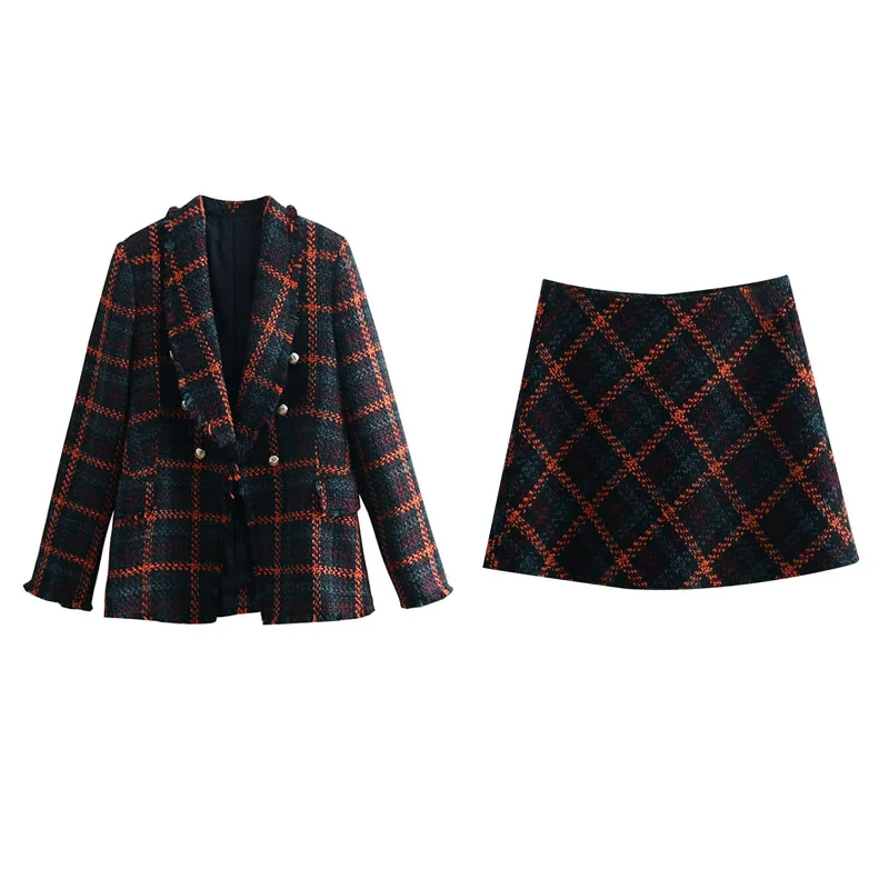 

Women 2-piece Suit Set Plaid Shirt + Mini Short Skirt Casual Women Casual Suit Spring Retro Female Fashion Slim Loose Set