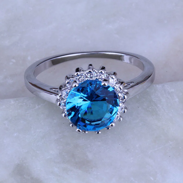 Love Monologue Aesthetic Round Blue Sky Crystal Cubic Zirconia 925