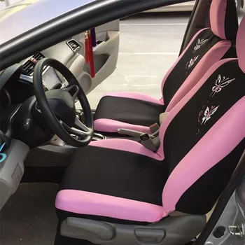 

FLY5D New Full Set Pink Car Seat Cover Butterfly Embroidery Car-Styling Woman Seat Covers Automobiles Interior Accessories