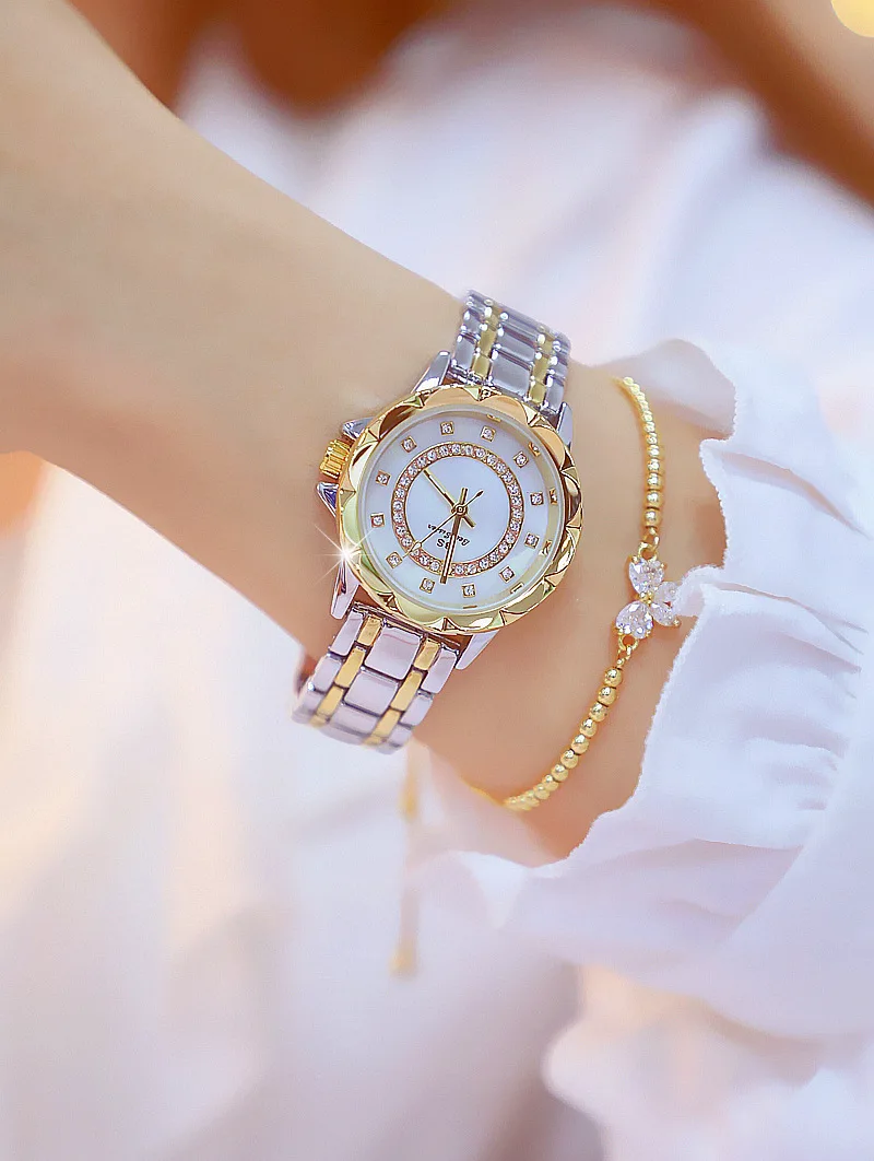BS известный бренд золотистого и серебристого цвета женские часы Женское платье часы Reloj Mujer модные повседневные часы для девушек Zegarek Damski