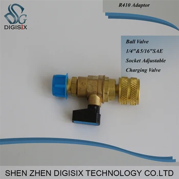 

Free shipping R410 Adaptor With Ball Valve 1/4"&5/16"SAE Socket Adjustable Charging Valve
