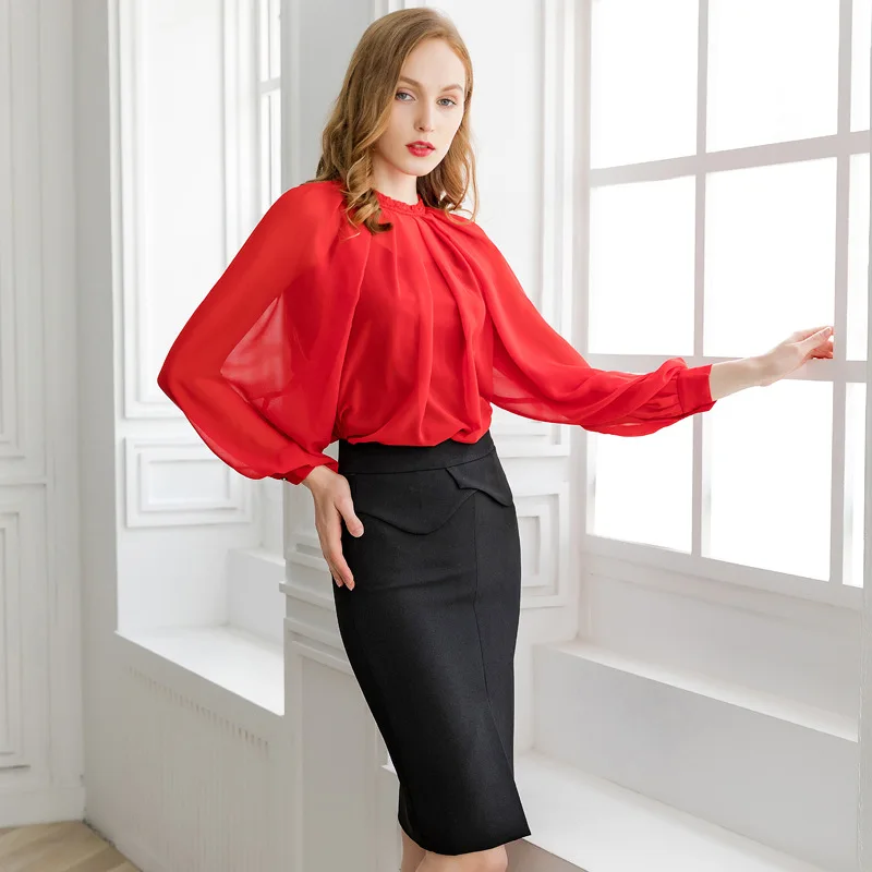 

PIXY 100% Silk Chiffon Blouses Fashion Voile Sexy Tops Black Mesh Long Bat Sleeve Shirts Korean Transparent Top Woman Clothes