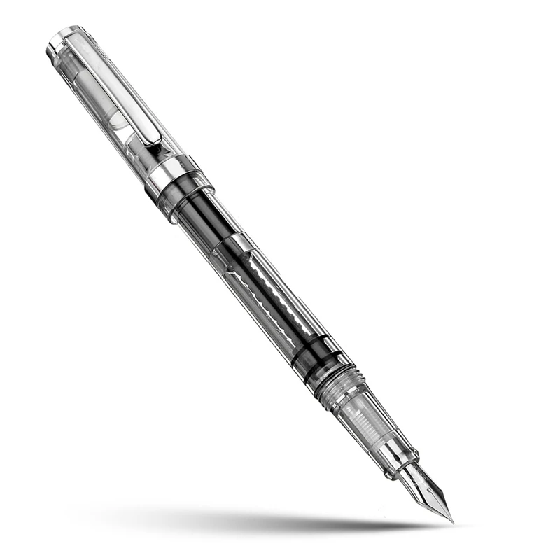 

Kicute 0.38/0.5mm Piston Type Transparent Silver Clip Fountain Pen Fine Softer Nib Business Office Supplies School Stationery