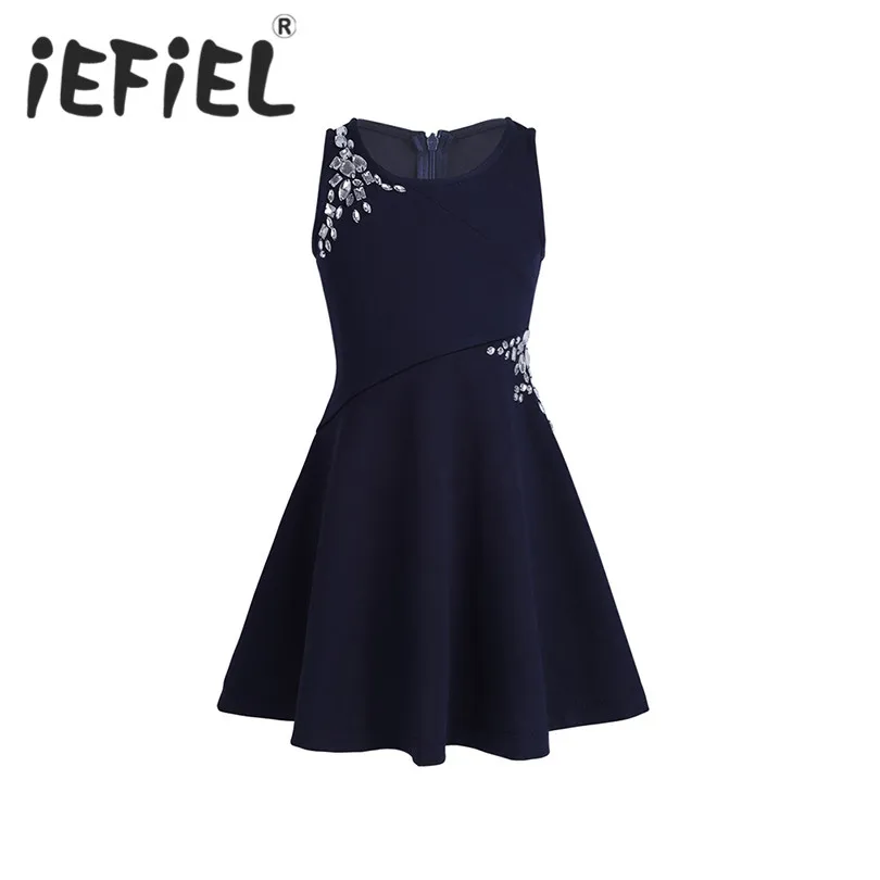 

iEFiEL Flower Girls Dresses Kids Children Girls Sleeveless Dazzling Rhinestones Princess Formal Dress for Party Casual Summer