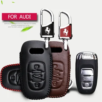 

2018 New Genuine Leather Car Key Case Cover For AUDI A1 A3 8p A4 B6 B7 B8 B9 A5 A6 A4L A6L Q3 Q5 Q7 TT Key Ring Case Caso Chave
