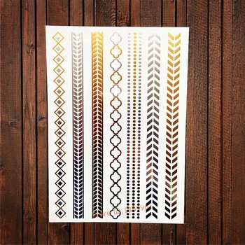 

1PC Nontoxic Gold Silver Tattoo Grid Leaf Dot Chain Bracelet Design Women Arm Leg Jewelry Temporary Fake Tattoo Sticker AYH-080