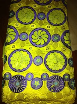 

Latest African Free Shipping yellow High quality wedding lace African Fabric 5 Yards Cotton Swiss Voile Lace NB0138