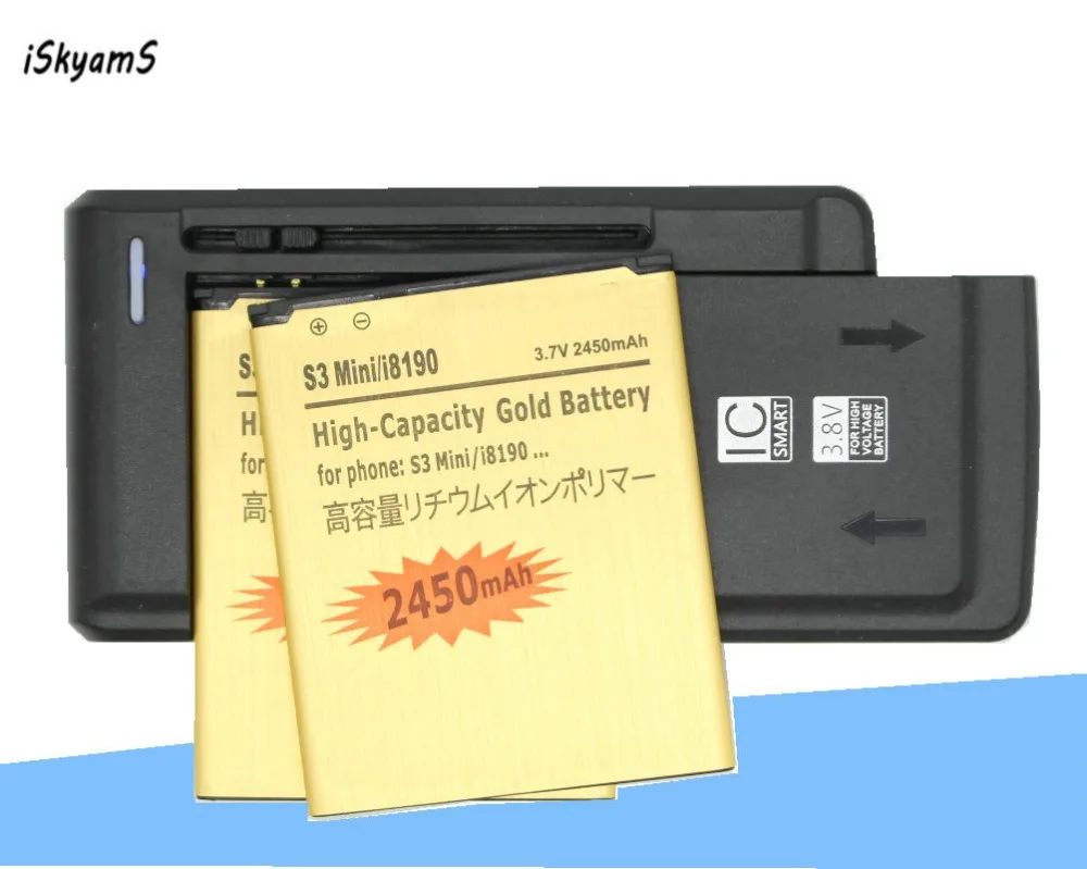 2x 2450mAh EB425161LU Gold Battery +Charger For Galaxy S3 SIII MINI I699 S7562 S9920 I8190 I8160 S7560 J1Mini J105H J106H | Мобильные