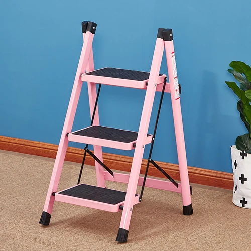  Folding Step Ladder Stool Three-step Thickened Iron Pipe Indoor Ladder Three-step Ladder Kitchen La - 33039511683