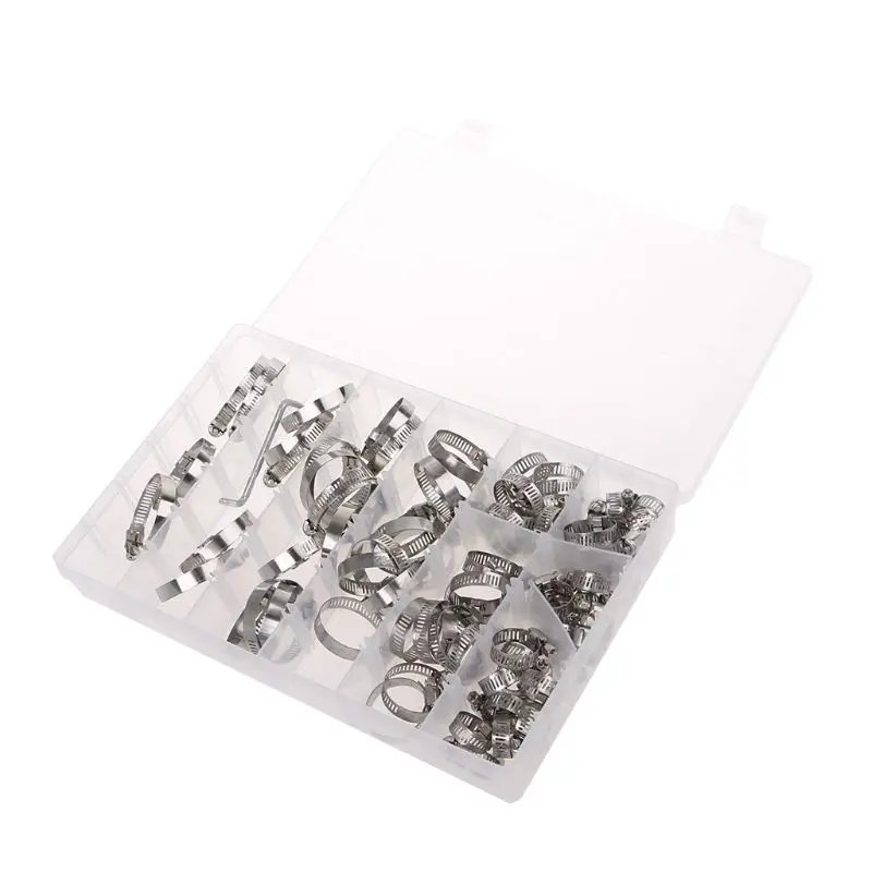 

Stainless Steel Single Ear Hose Clamp, 80Pcs Crimp Hose Clamp Assortment Kit Ear Stepless Cinch Rings Crimp Pinch Fitting Tools