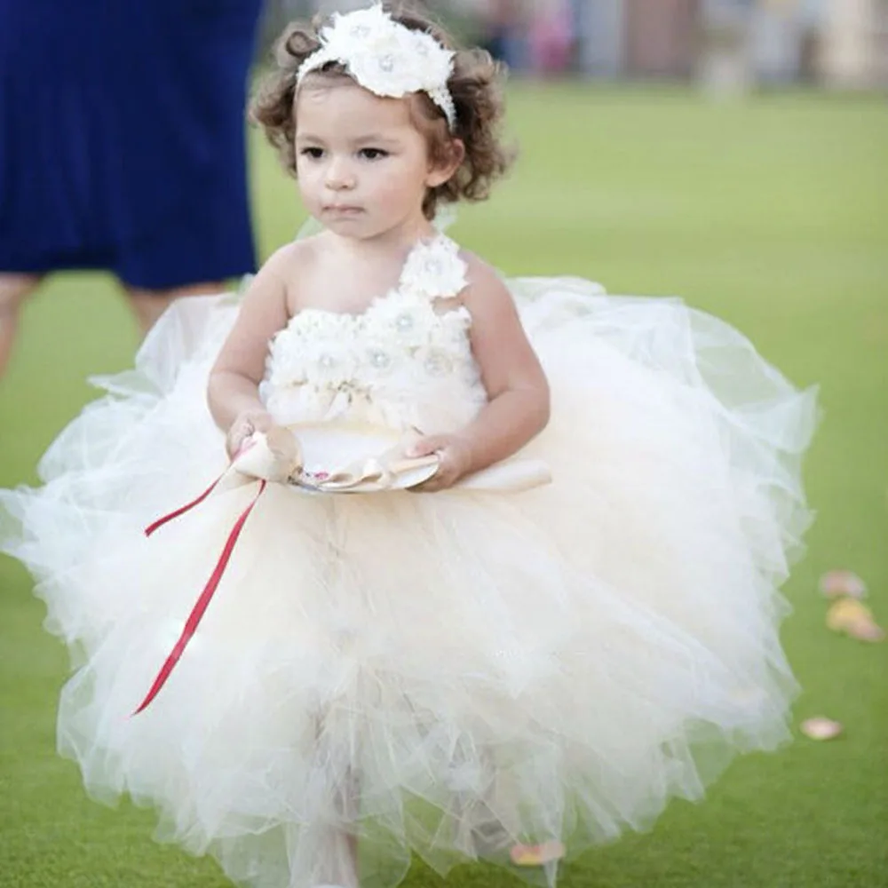 Vintage Ruffled Ivory Flower Girl Dresses