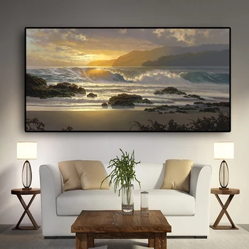 

Sunset Beach Landscape Wall Art Canvas Scandinavian Posters and Prints Sea Wave Seascape Modern Wall Picture for Living Room