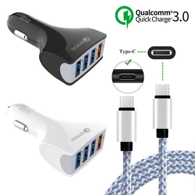 

Quick Charge QC 3.0 Car Charger Adapter & USB Type C Cable For Xiaomi Mi 8 Lite Mi 9 Redmi Note 7 PocoPhone F1 LG V30 MOTO G6 G7