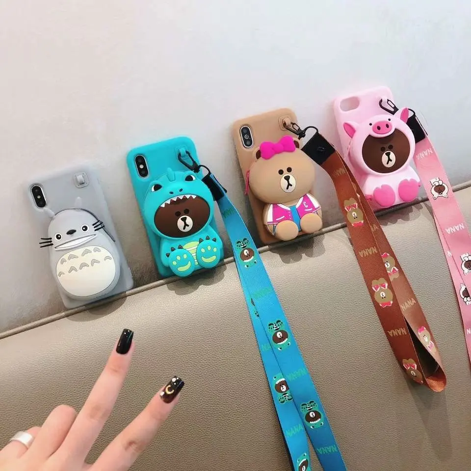 

3D Silicon Brown Bear Series Coin Purse Phone Case for iPhone 6p/6sp/ 7p /8p for iPhone X XS Case Rubber Cover Alabasta