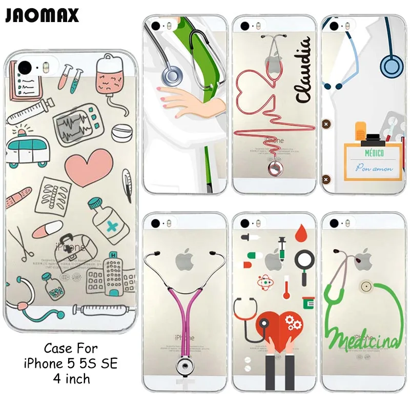 

Lovely Pink Doctor Equipment Medicine Design Silicone Case For iPhone 5 / 5S / SE Soft TPU Clear Phone Cover