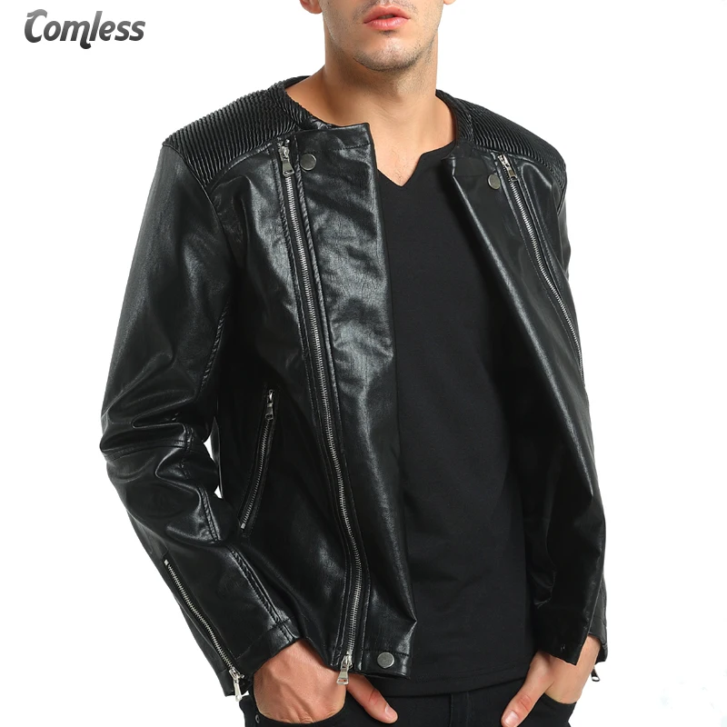 

2017 Winter Men Leather Jackets Fashion Locomotive Multi-zipped Slim Fit Short Leather Jacket Coats Jaqueta De Couro Masculino