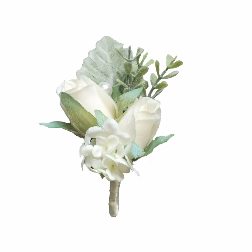 

Ivory Pink Boutonniere Groom Artificial Silk Rose Flowers Wedding Party Flower Man Suit Decoration XH11