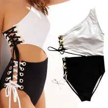 

2019 New Style Fashion One-shoulder Bikini Women Popular Swimsuit Personality Lace Swimsuit Bondage Line Beach Volleyball