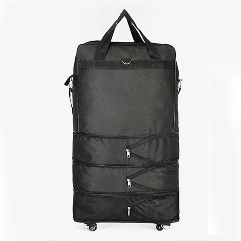 JXSLTC водонепроницаемый портативный Дорожный чемодан на колесиках сумка для переноски воздуха унисекс расширяемый складной чемодан из материала Оксфорд сумки с колесами - Цвет: Черный
