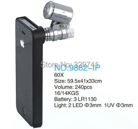 

60x Precision Illuminated Pocket Microscope with LED UV Light and Phone Shell for iPhone 4/4S