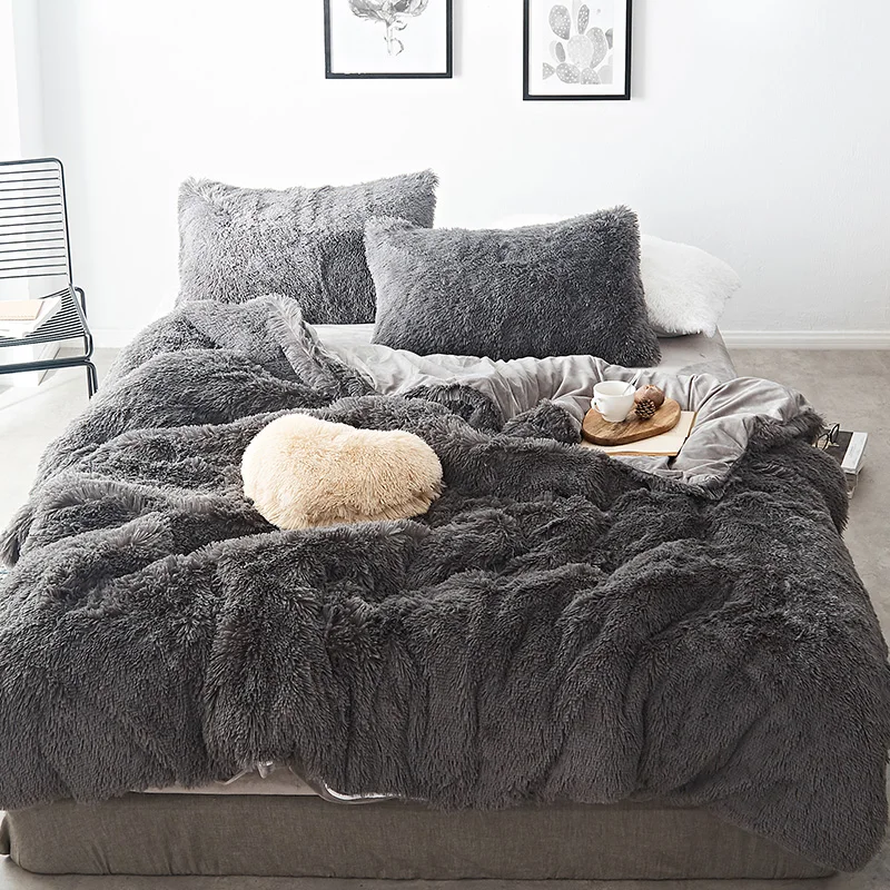 Pure Color Mink Velvet Bedding Sets 20 Colors Lambs Wool Fleece