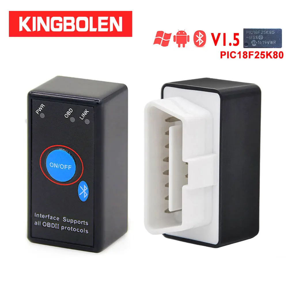 

ELM327 V1.5 PIC18F25K80 Chip OBD2 Code Reader Bluetooth J1850 Power Switch on/off 12V OBDII ELM 327 Diagnostic tool Scanner