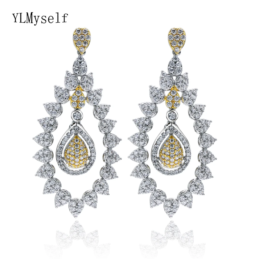 

5 CM Long Drop Earrings Flower design Bonzer Jewelry High Grade Female Accessories 2 Tone Gold Drop Earring