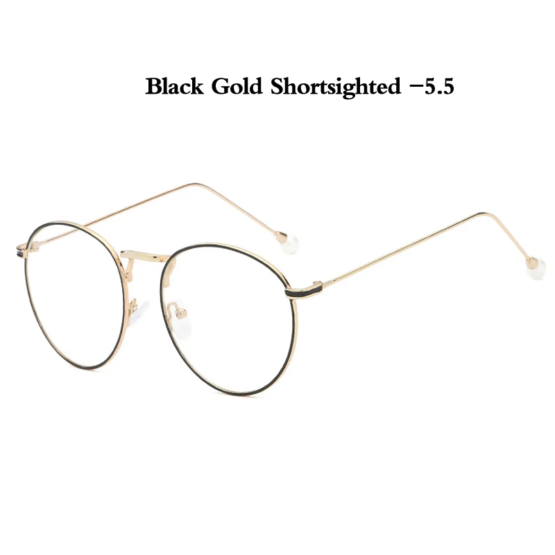 Zilead роскошные женские жемчужные очки для близорукости металлические круглые очки по рецепту близорукие очки для женщин близорукие унисекс - Цвет оправы: black gold myopia5.5