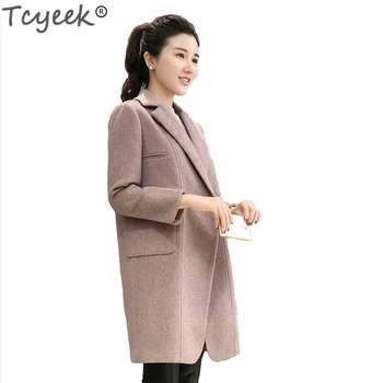 

Tcyeek 2019 Women Winter Jackets And Coats Medium Long Suit Woolen Coat Slim Light Tan Coats Single Breasted Wool Coat YYJ236