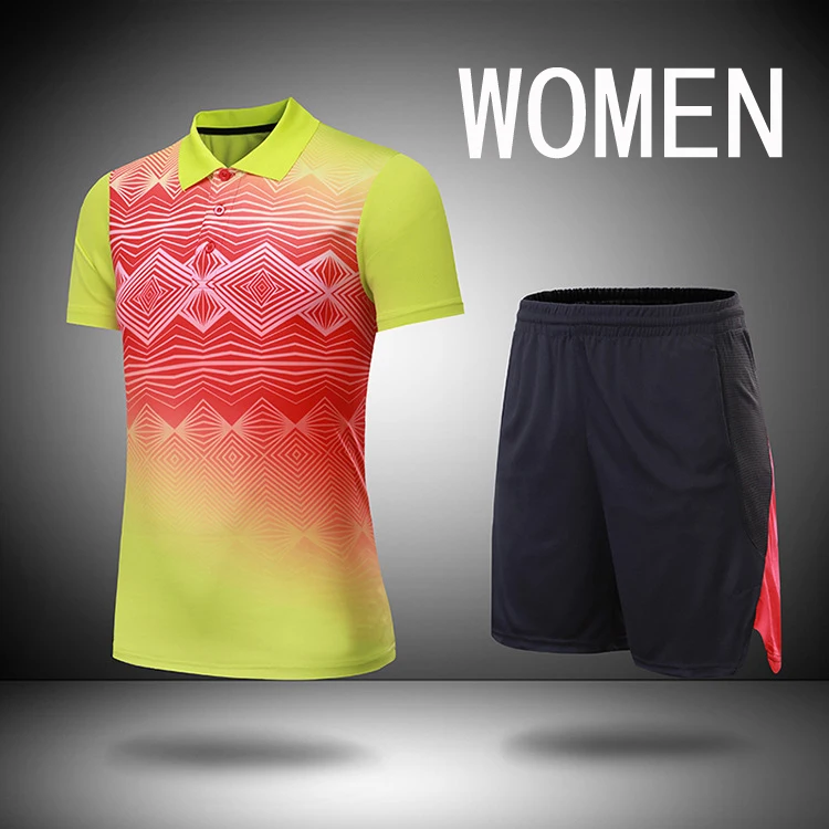 Одежда для настольного тенниса, мужской/женский костюм для бадминтона, camisetas mujer tenis, спортивный костюм, уличная спортивная одежда, тренировочная футболка для настольного тенниса - Цвет: Women Red Suit