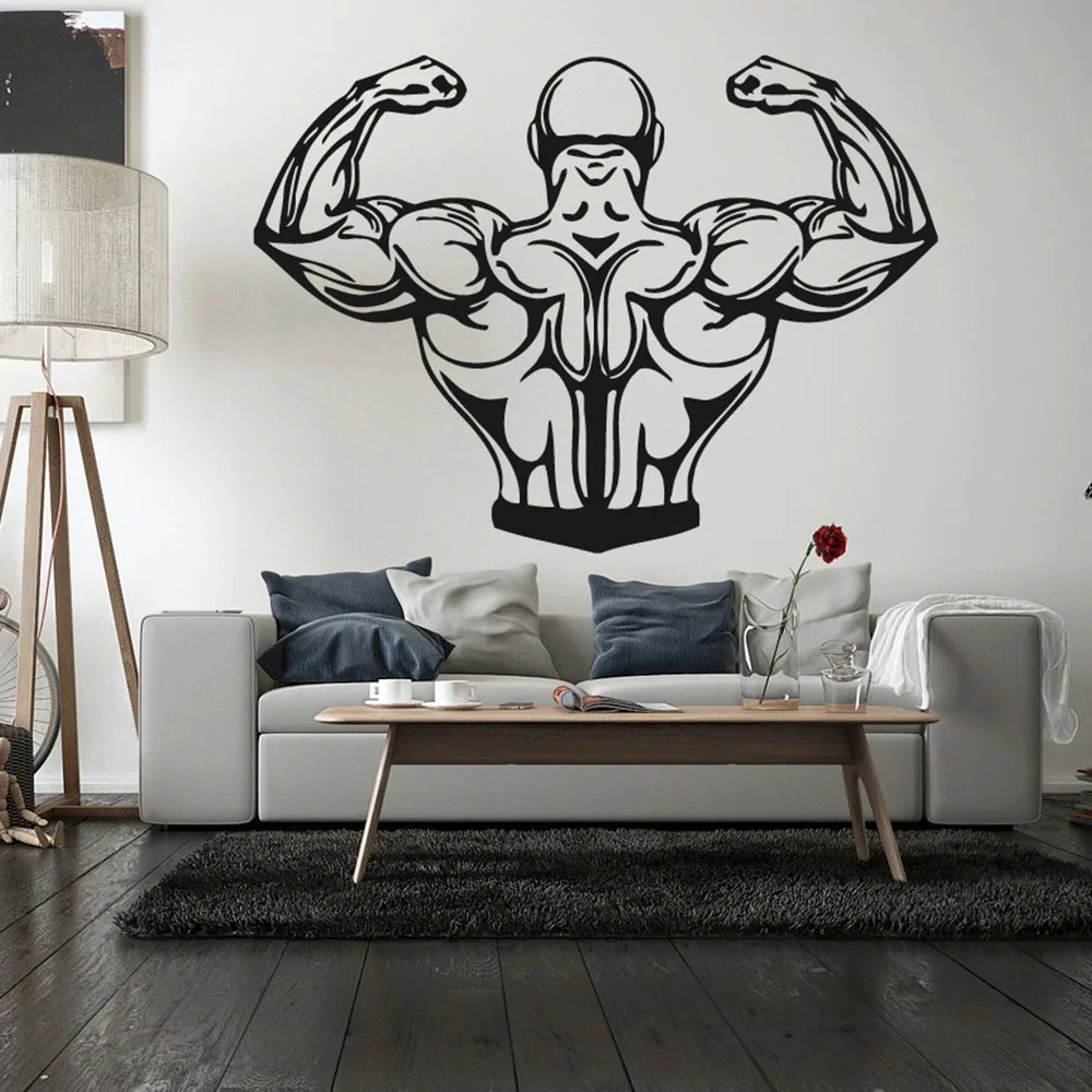Gym Crossfit Wall Stickers For Living Room Art Decals Mural Vinyl Decal Fitness Man Muscle Weight Power B375 | Дом и сад