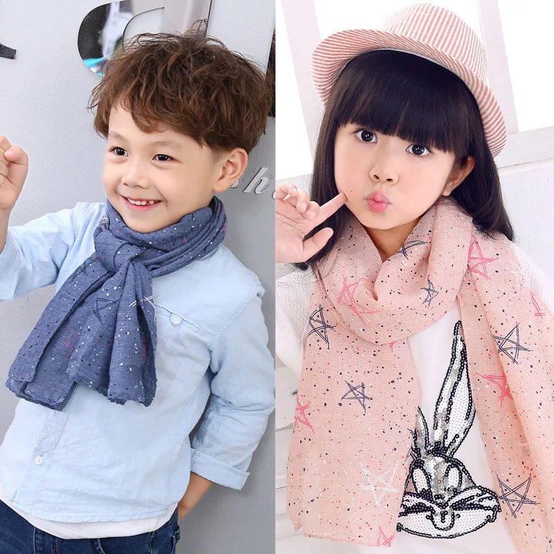 

New Spring Girls Boys Printed Scarf Kids Cotton Scarves Neck Ring Cute Warm Scarf For Children Linen Soft Thin Wrap Breathable