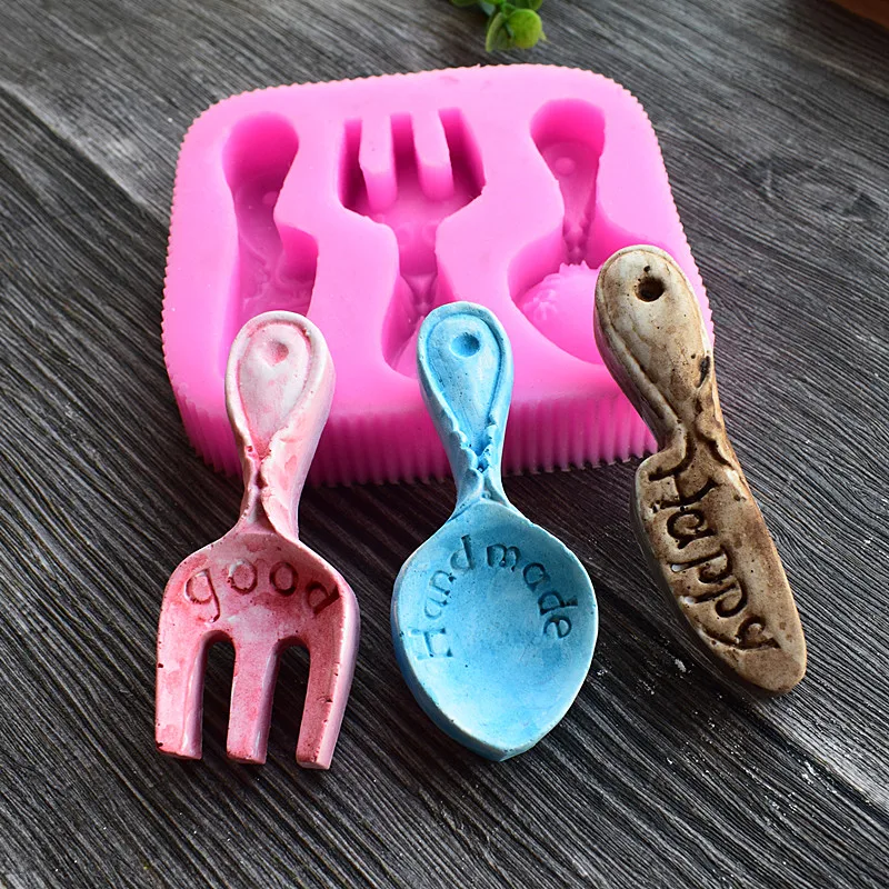 

Knife / fork / Spoon Silicone Mold Fondant Cake Decoration Polymer Clay Cookie Fudge Cabochon Candles Molds SQ17226
