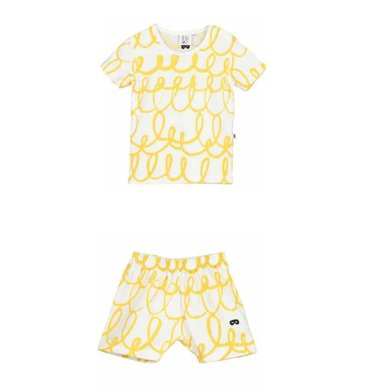 EnkeliBB/модная дизайнерская одежда для детей летняя одежда для мальчиков Футболка с принтом для детей, летние топы для малышей, штаны детские топы с волнистым принтом - Цвет: Sets Yellow