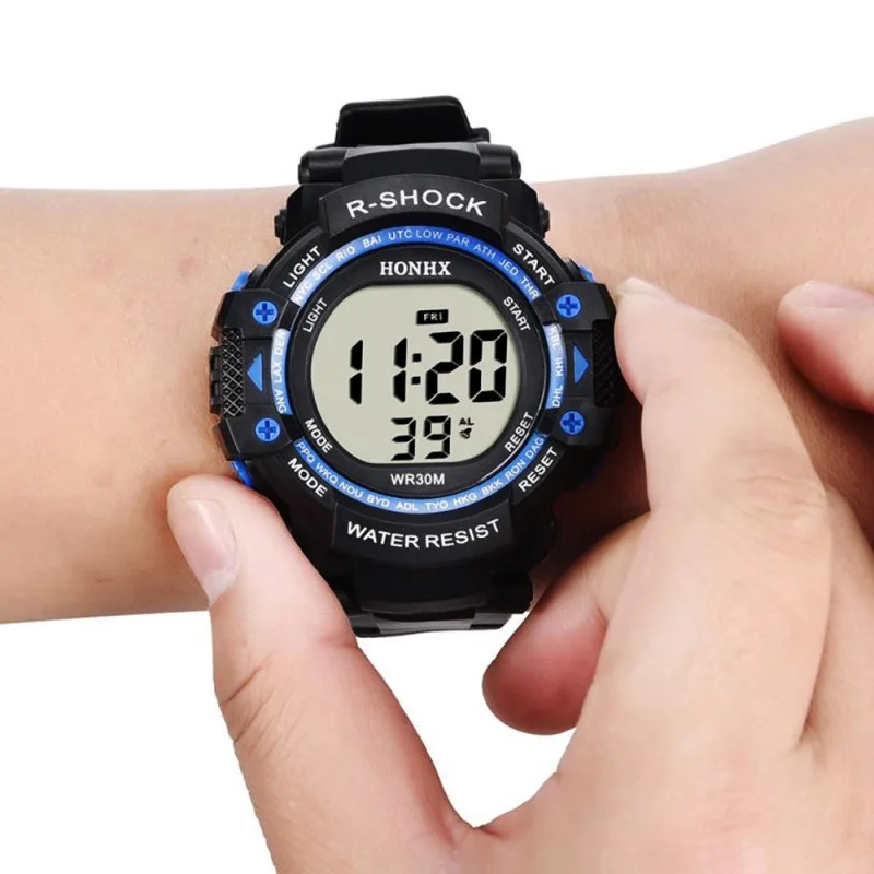 Взрослые студенческие мужские электронные часы большой экран светодиодный спортивные часы