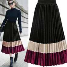 Цветные гофрированные длинные юбки для женщин весна осень мода индивидуальность Высокая талия многоцветные с блестками гофрированные юбки W582