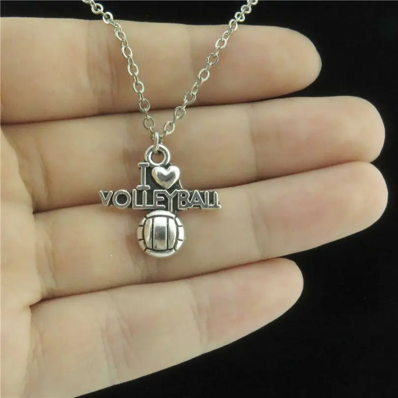 

GLOWCAT Q7A25 Silver Alloy Girls Boys Sports Jewelry I Love Volleyball Pendant Short Collar Chunky Necklace 18"