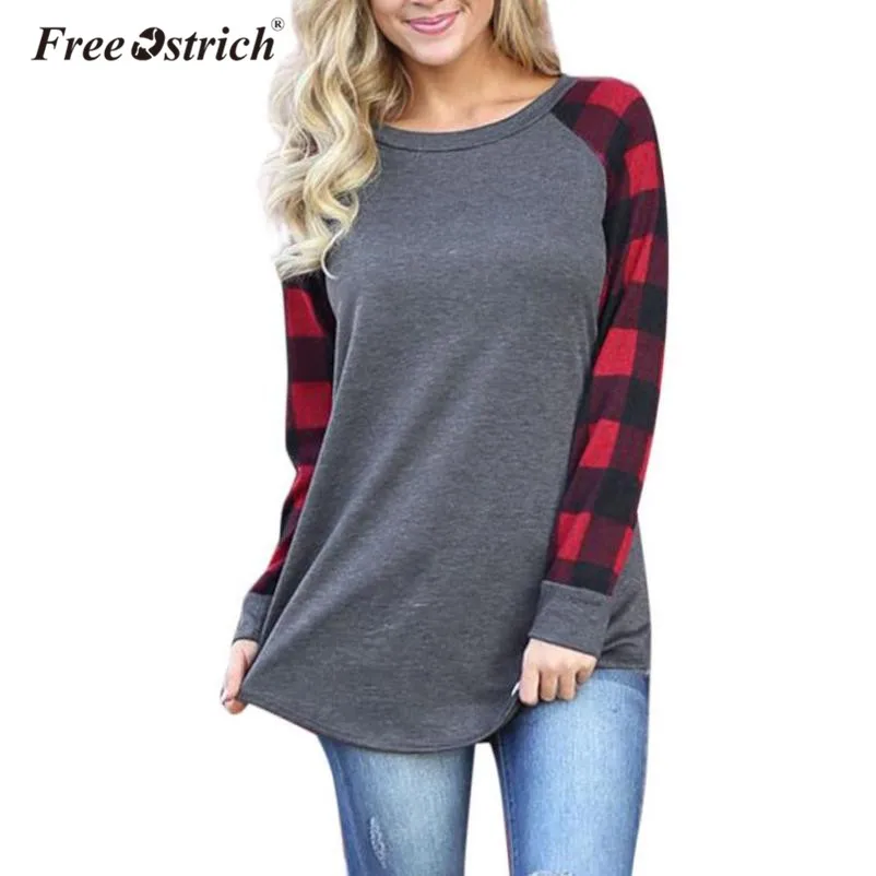 

Free Ostrich T-shirt Women Pullover 2019 O-Neck Plaid Long Sleeve Sweatshirt Tops Shirt Newly Women Clothes A1930