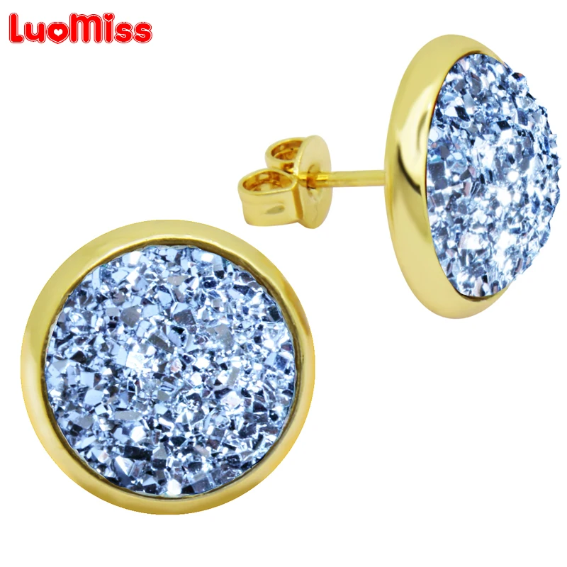 

2 Paris/lot New Arrival 10colors 12mm Crystal Cluster Stud Earrings for Women Round Resin Gem Rose Gold Color Jewelry