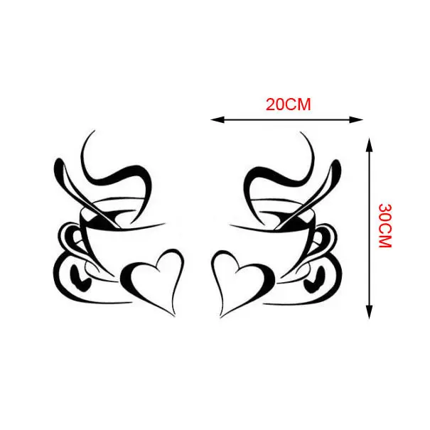 kitchen wall sticker coffee 2pcs coffee cup with heart kitchen vinyl wall art decor decal stickers 30x20cm Mural D724