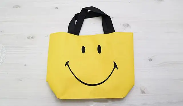 yellow smiling face mummy wash bag picnic foldable reusable grocery
