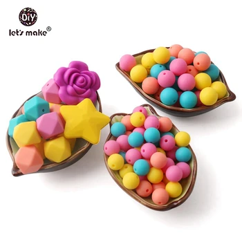 

Let's make 100pcs Colorful Silicone Beads Rose Flower Star Hexagon DIY Beads Baby Teethers Necklace Accessories Silicone Teether
