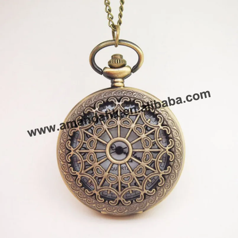 

100pcs/lot fashion lady girl woman bronze church roof antique pocket watch necklace with chain alloy antique hot style watches