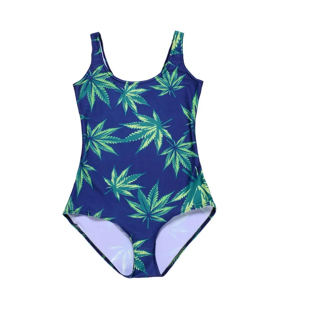 New 1030 Sexy Girl Summer Plant weeds leaf 3D Print Sleeveless One piece Swimsuit Swimwear Women Bodysuit Bathing Suit Plus