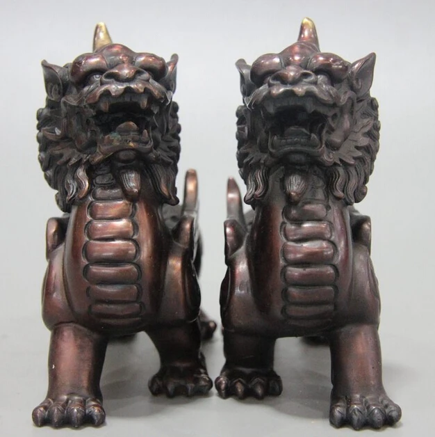 

wholesale factory 5 Chinese Bronze Copper Fengshui Wealth Brave troops Unicorn Foo Dog Lion Statue