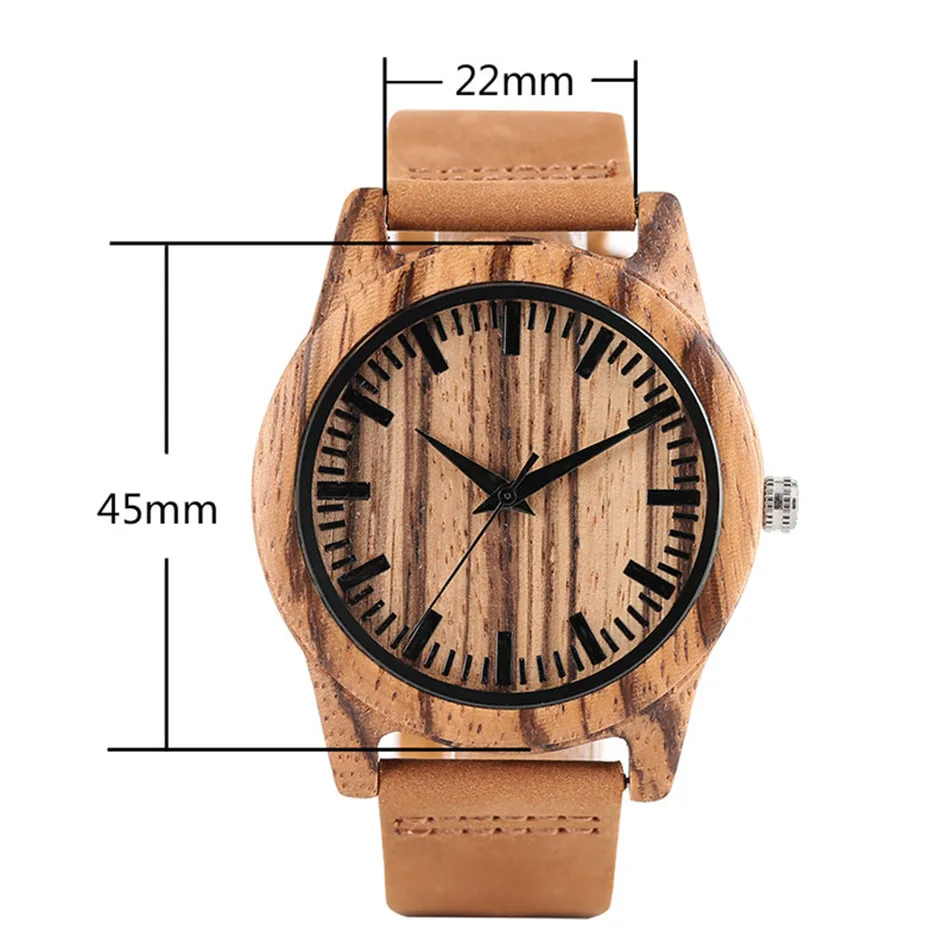 Creative Zebra Wooden Watch Nature Handmade Men Genuine Leather Band Strap Quartz Wrist Watch Reloj de madera 7